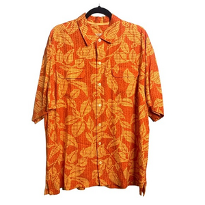 Tommy Bahama Floral 100% Silk Button‎ Down Orange Size XL